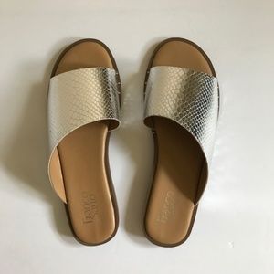 Franco Sarto Flat Silver Embossed Slides